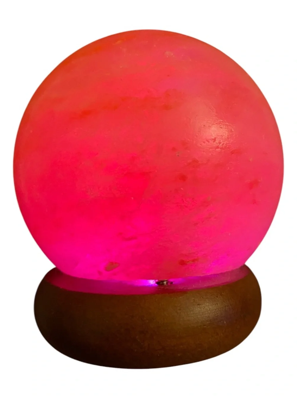 Himalayan Salt Sphere Lamp on Wooden Base - Natural Orange